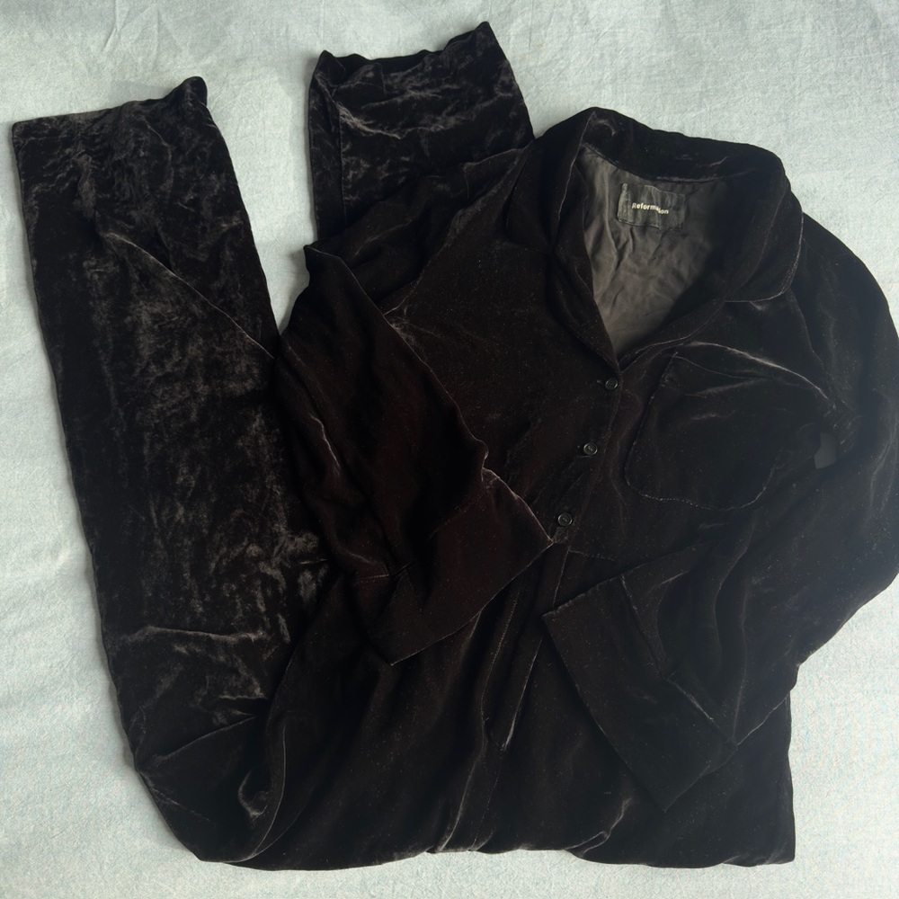 Reformation Black Velvet Jumpsuit